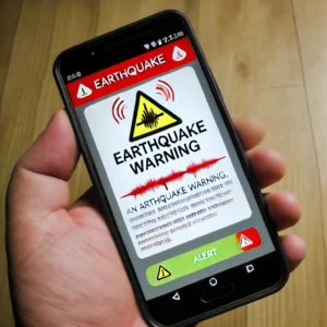 A smartphone displaying an earthquake alert.