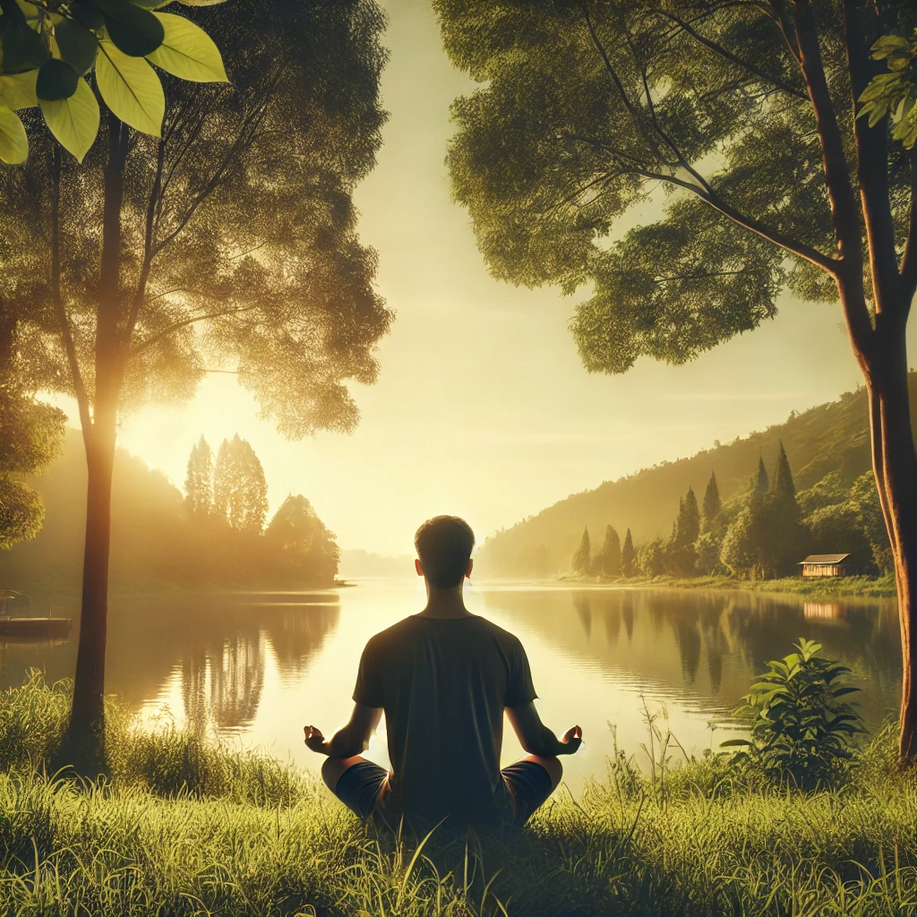 A Serene Out Door Landscape a Person Meditating