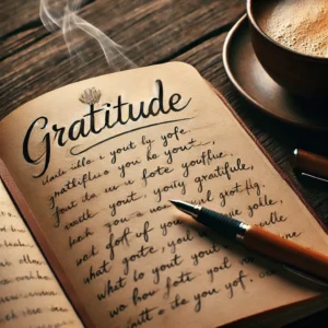 A gratitude journal with handwritten entries