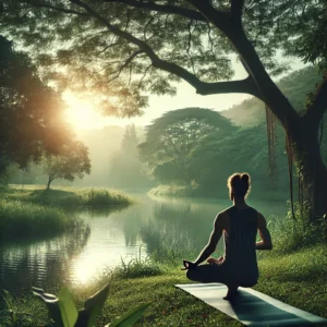 A peaceful nature scene or someone practicing yoga
