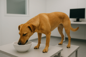 Dog participating in a scent-based cognitive bias test