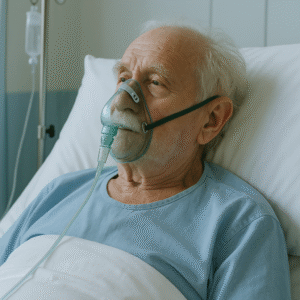 Elderly person affected by Legionnaires’ disease receiving treatment