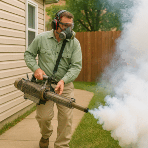 Mosquito control fogging operation in a community