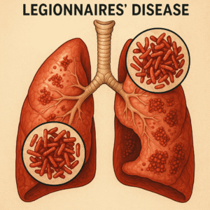 Illustration of Legionnaires’ disease affecting human lungs